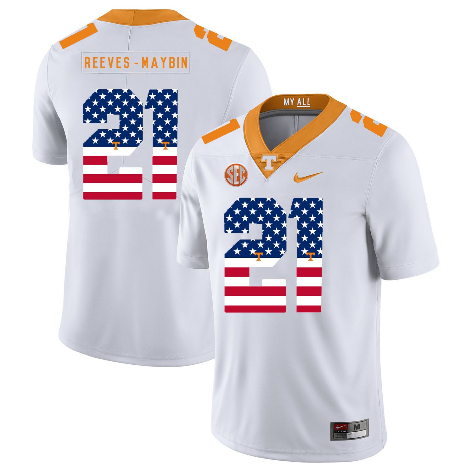 Men Tennessee Volunteers 21 Reeves-maybin White Flag Customized NCAA Jerseys